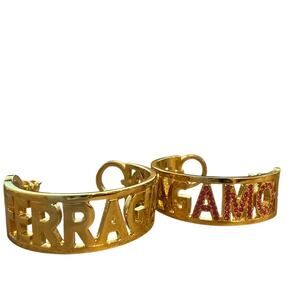 Ferragamo Logo Hoop Earrings w Pink Rhinestones